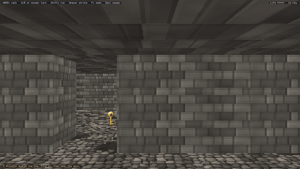 The RuneDungeon starter: the corridor to the key room, the key lying ahead